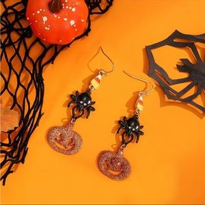 Halloween Decoration Pumpkin Dark Spider Design Dangle Earrings Zinc Alloy‎ Faux